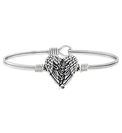Angel Wing Heart Bangle Bracelet With Crystals
